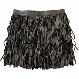 ZARA Leather Fringe Mini Skirt XS – Black Festival/Western 🪩